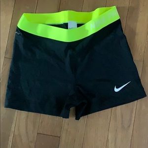 Nike pro black and neon yellow spandex shorts